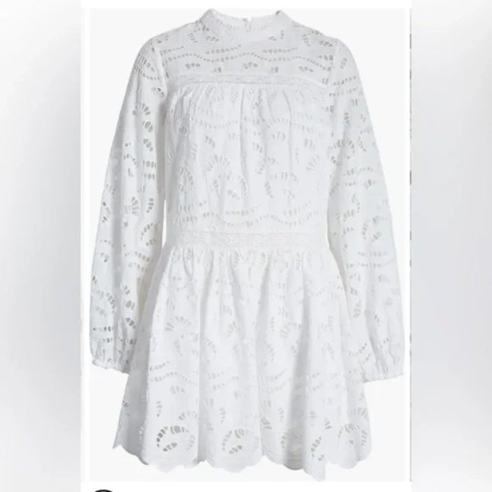 Chelsea 28 Embroidered Eyelet Long Sleeve Cotton Minidress, Size L